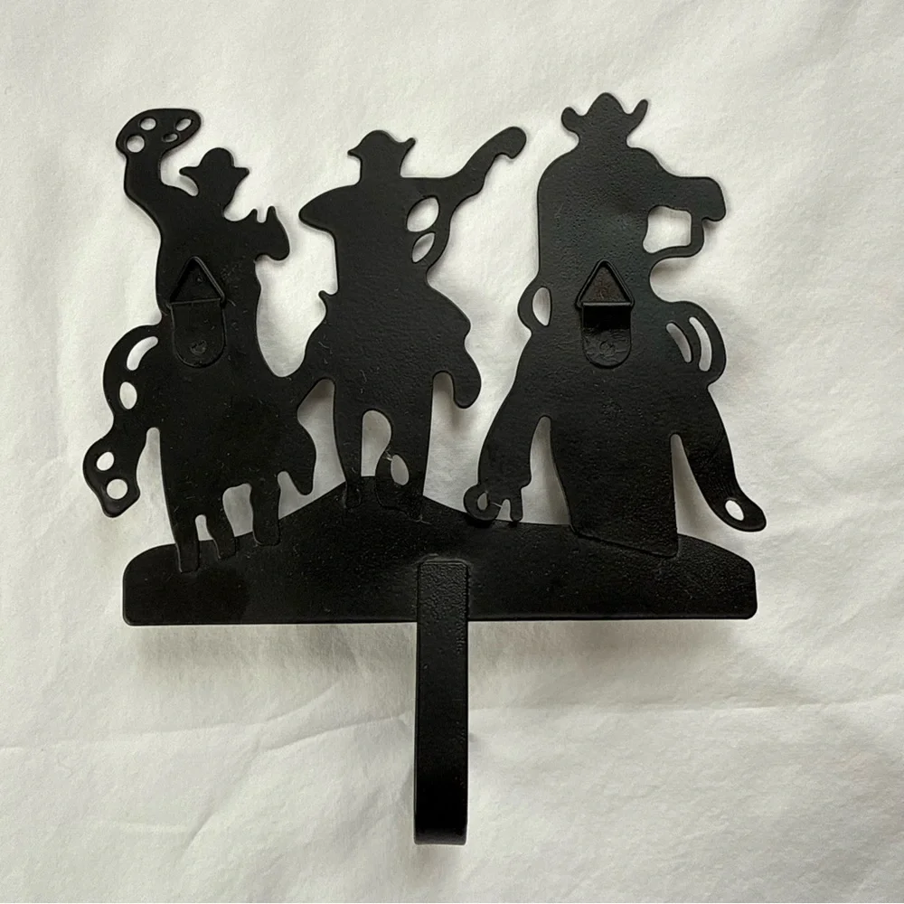 Western Cowboy Roping Coastal Cowgirl Black Metal Wall Coat Hook Key Holder